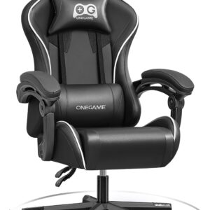 Gaming Chairs – OneGame Gaming Sthul, Ergonomic Computer Gamer Chair, Office Chair, Height-Adjustable Swivel Chair with Adjustable High Backrest, Lumbar Cushion, 150 kg – 200, Grey