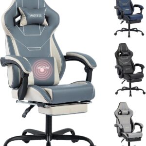 Gaming Chairs – Gaming Chair Ergonomic Gamer Chair Office Chair with Footrest Racing Computer Chair Height Adjustable Padded Gaming Chair Blue Beige