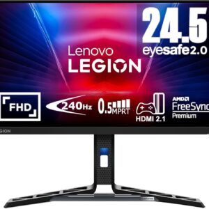 Gaming PC & Gaming Monitors – Lenovo Legion R25f-30 Gaming Monitor 24.5 Inch FullHD with EyeSafe (VA, 240Hz, 0.5ms, HDMI+DP, FreeSync Premium, Speaker) Tilt/Pan/Pivot Adjustment, Black