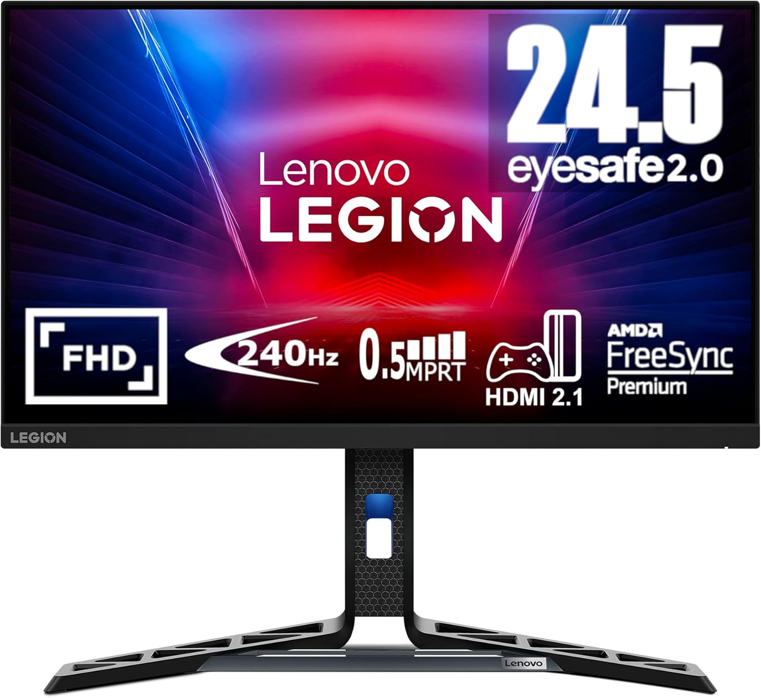 Gaming PC & Gaming Monitors - Lenovo Legion R25f-30 Gaming Monitor 24.5 Inch FullHD with EyeSafe (VA, 240Hz, 0.5ms, HDMI+DP, FreeSync Premium, Speaker) Tilt/Pan/Pivot Adjustment, Black