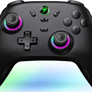Gaming Consoles & Controllers – Switch Controller with Cool RGB Hall Effect Joysticks, Wireless Controller for Nintendo Switch 2/Switch/OLED/Lite, Turbo/Wake-up Function/6 Axis Gyro Chip/Dual Motors Vibration/1000 mAh