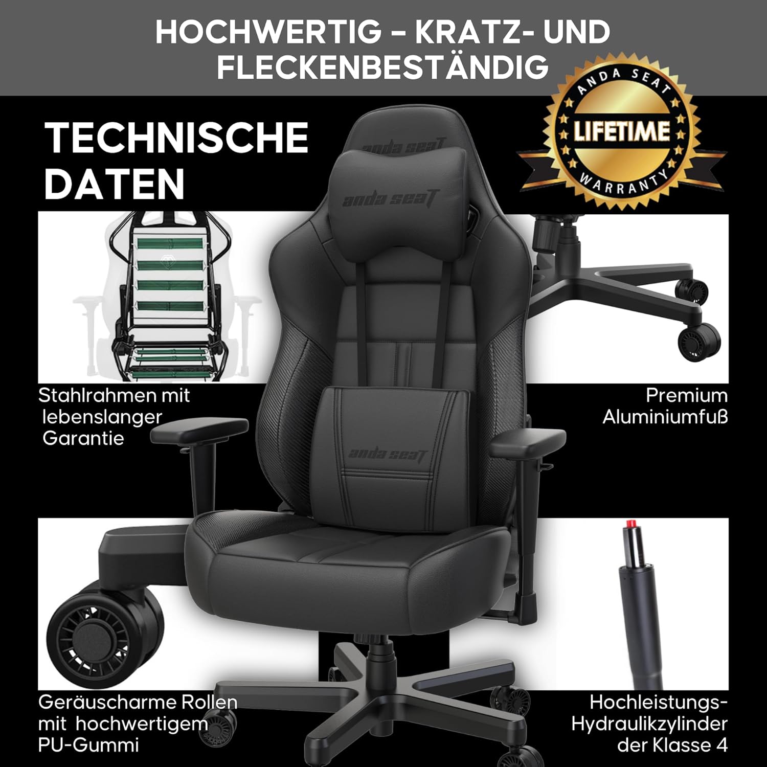 Gaming Chairs - Anda Seat Dark Demon Dragon Pro Gaming-Stuhl – ergonomische Büro-Schreibtischstühle, verstellbarer Videospiel-Gamer-Stuhl, Nacken- und Lendenwirbelstütze – großer schwarzer Premium-PVC-Leder – Bild 6