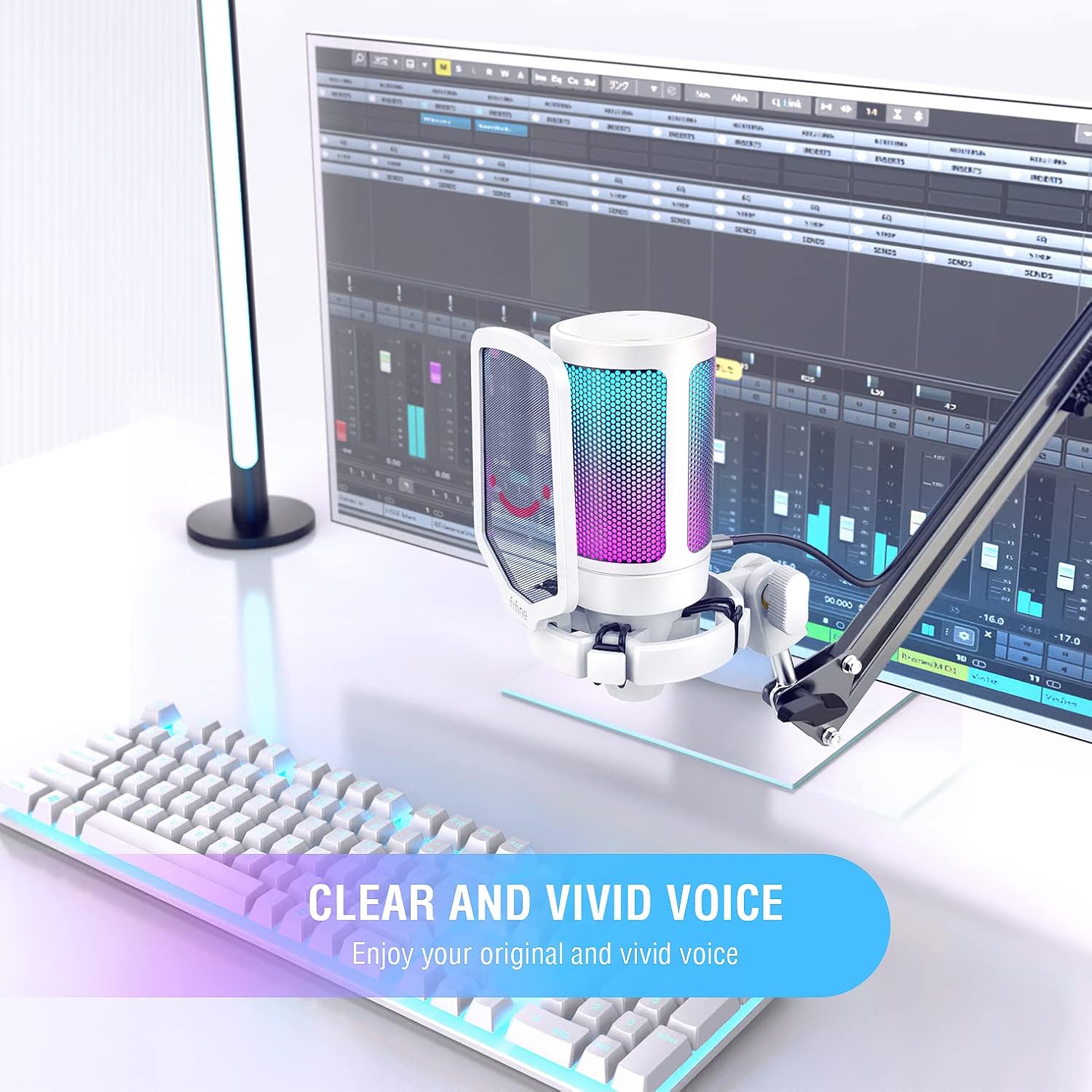 Streaming-Equipment - FIFINE Gaming Microphone PC, USB Microphone for PS4 PS5 Mac, with Microphone Stand, Mute Button, Pop Filter, Shock Mount, for Streaming Podcast Studio – Bild 6