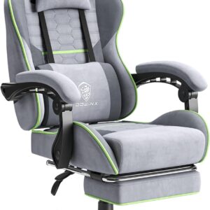 Gaming Chairs – Dowinx Gaming Chair, Office Chair, Fabric Bag, Spring Cushion, Massage Gamer Chair Fabric with Headrest, Ergonomic Office Chair with Footrest (Grey and Green)