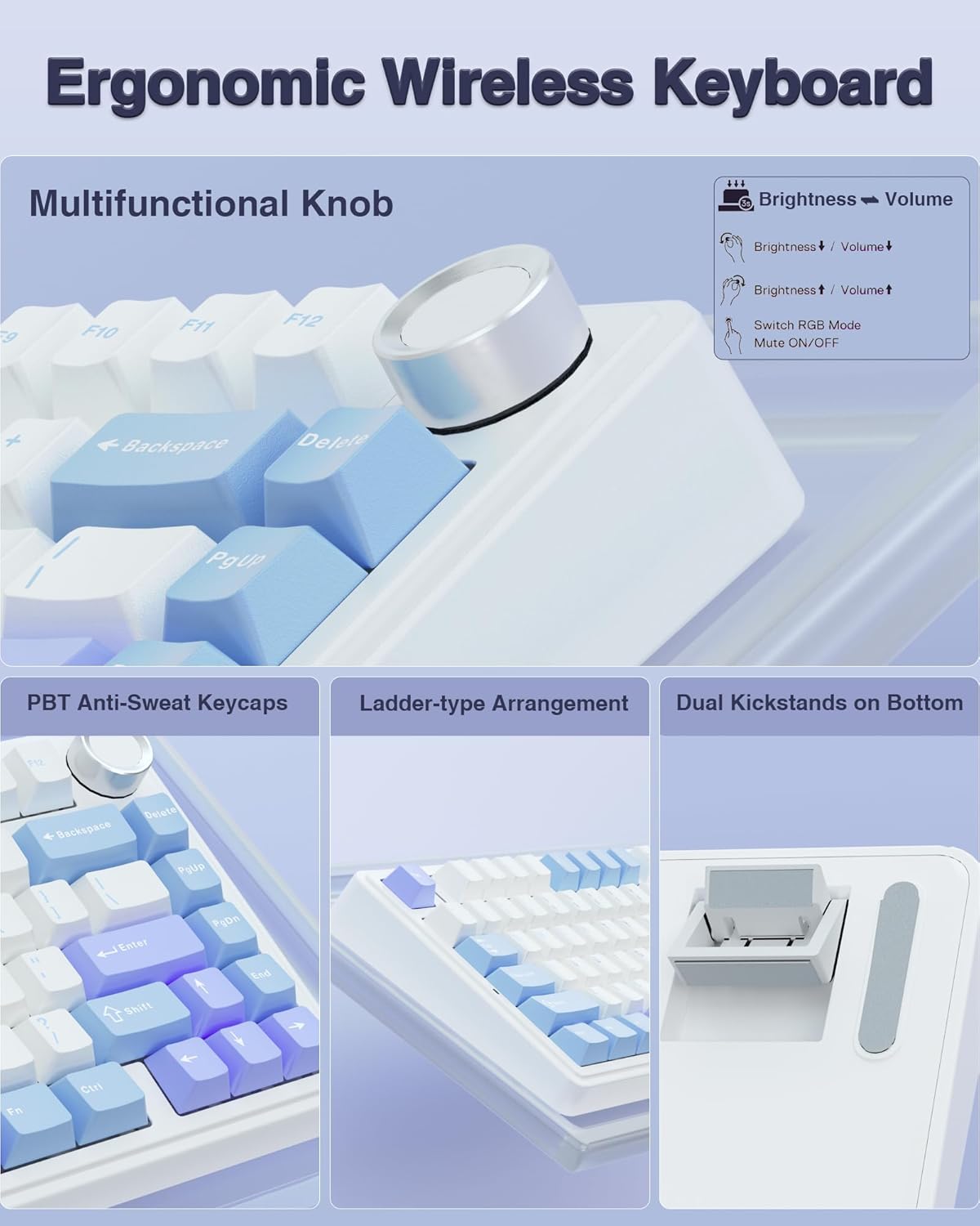 Gaming Tastatur & Maus - AULA F75 Mechanical Keyboard Gaming, 2.4 GHz/Type-C/BT5.0 Mechanical Keyboard with Button, Five Layer Filled Structure, RGB, QWERTY, Hot-Swap, Creamy Wireless Gaming Keyboard 75 Percent (Blue/Purple) – Bild 8