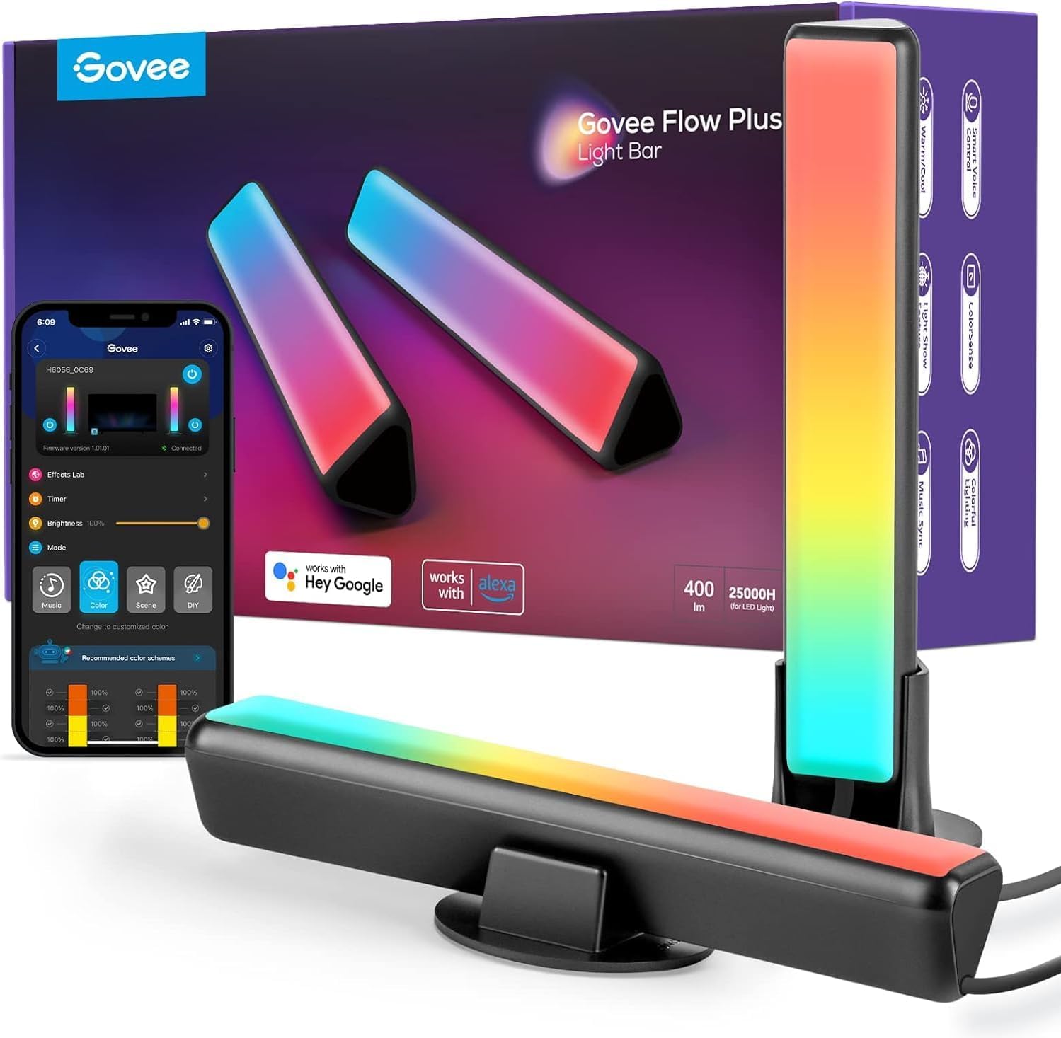 Streaming-Equipment - Govee Flow Plus Smart Lightbar, Gaming Lamp, Works with Alexa and Google Assistant, RGBICWW, WiFi, LED, TV Backlight Sync with Music, LED Ambient Light for Gaming, PC, TV