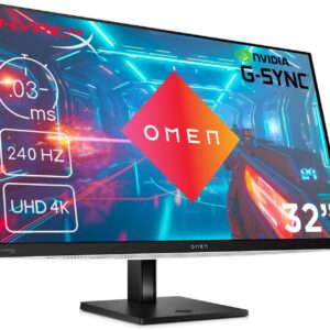 Gaming PC & Gaming Monitors – HP Omen Transcend Gaming Monitor with 240 Hz, 31.5 Inch 4K UHD OLED, 0.03 ms Response Time, HyperX Audio, aRGB Lighting, Adjustable Base, Omen Tempest Cooling, OSD Button, USB-C, White