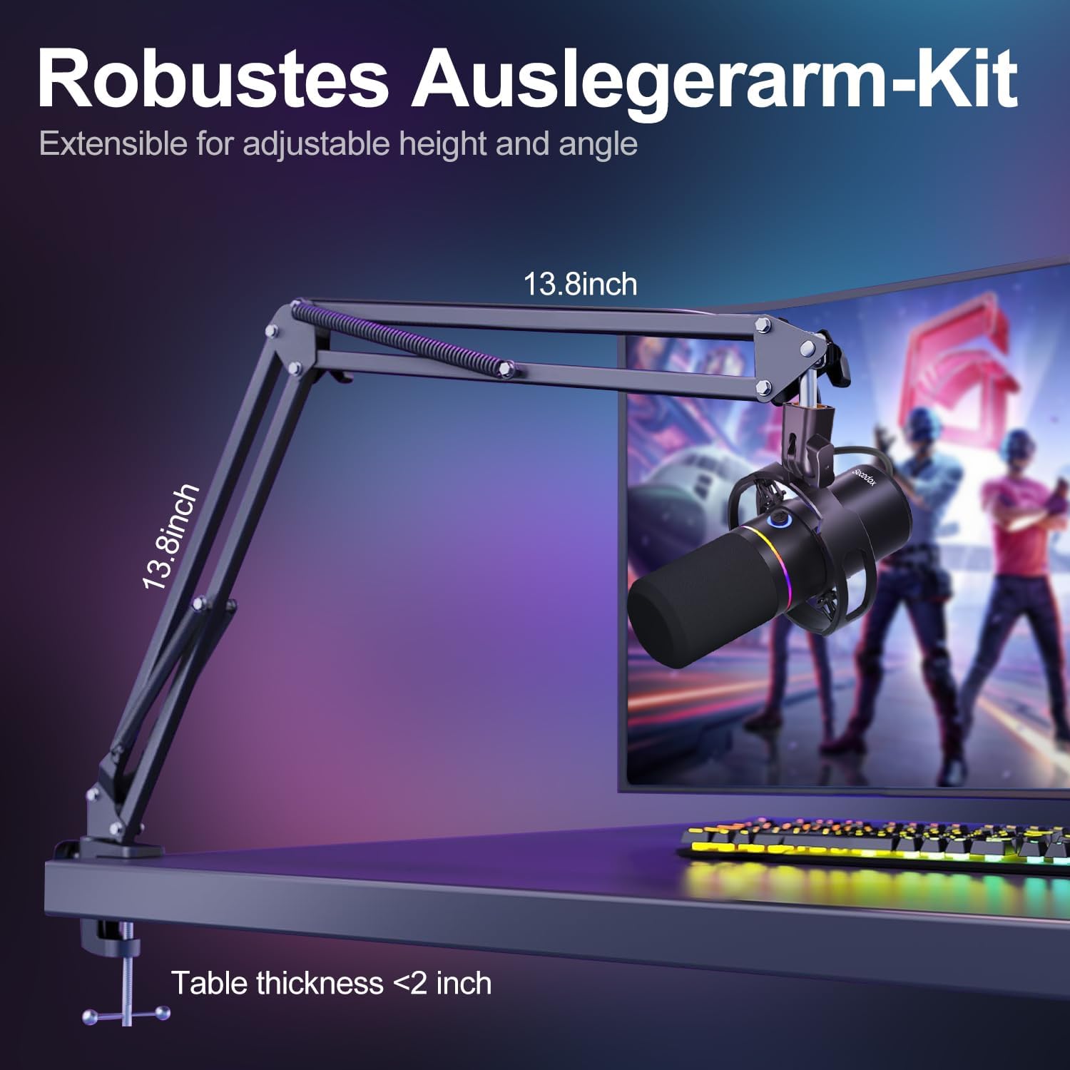 Streaming-Equipment - XLR/USB Dynamic Microphone with Arm, Streaming Microphone with Noise Cancellation, Independent Volume Control, Podcast Microphone for Studio Gaming Recording – Bild 7