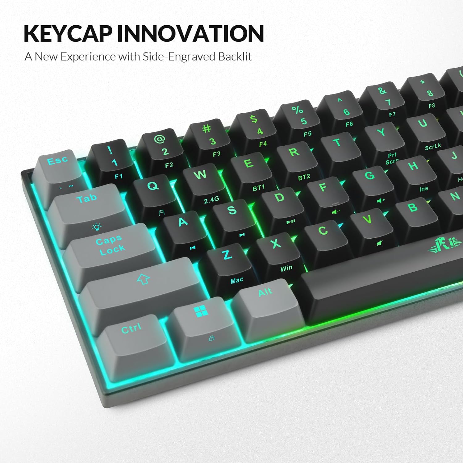 Gaming Tastatur & Maus - Rii Gaming Keyboard, 60% Mechanical Gaming Keyboard, Rechargeable RGB Keyboard with Bluetooth/Wired USB-C/2.4GHz, Linear Red Switch, PBT Keycaps, QMK/VIA for – Bild 3