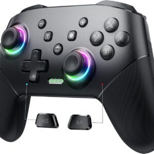 Gaming Consoles & Controllers – VOYEE Wireless Switch Controller, Switch Pro Controllers Compatible with Lite/OLED/PC, One-Key Pairing Gamepad with 9-Colour RGB LEDs 1000 mAh Battery 6-Axis Motion Wake Up Function