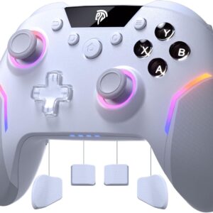 Gaming Consoles & Controllers – EasySMX X20 Wireless Controller PC with RGB, Bluetooth Controller with 2 in 1 Trigger & Removable Hall Joystick & Mechanical Buttons, 6 Axis Gyro, Compatible with PC/Switch/Mobile Phone, White