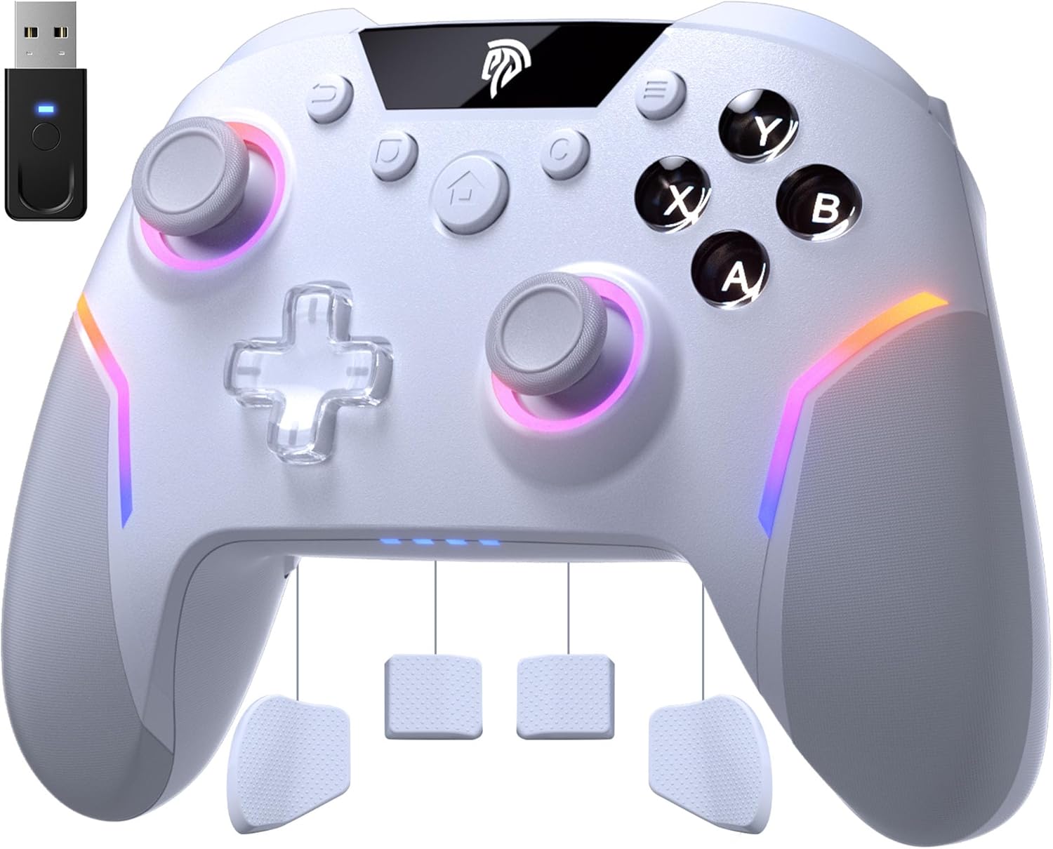 Gaming Consoles & Controllers - EasySMX X20 Wireless Controller PC with RGB, Bluetooth Controller with 2 in 1 Trigger & Removable Hall Joystick & Mechanical Buttons, 6 Axis Gyro, Compatible with PC/Switch/Mobile Phone, White