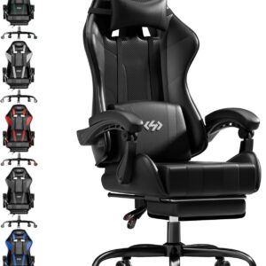 Gaming Chairs – Gaming Chair, Ergonomic Gaming Chair with Pocket Spring Cushion, Racing Gamer Chair with Footrest, Lumbar Support, Adjustable Office Chair, 150 kg Load Capacity, PC Chair, Black