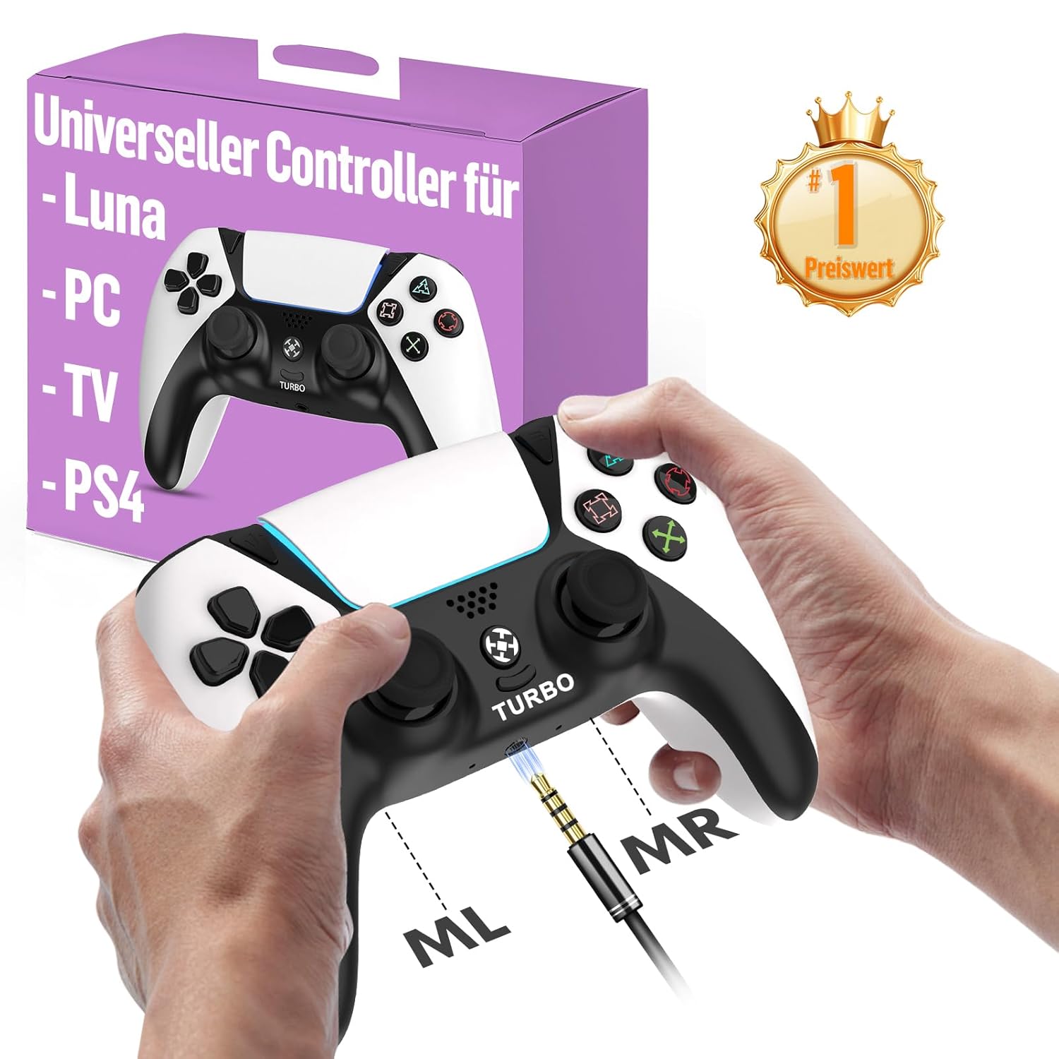 Gaming Consoles & Controllers - Ruibopad Ymir Wireless Luna Controller,PC Bluetooth Gamepads für Fire TV Stick Gaming Gamepad Kein Drift ALPS Joystick mit Handy iPad Tablet Tesla Game Controler mit 1200mAh Akku Turbo Paddles Weiß