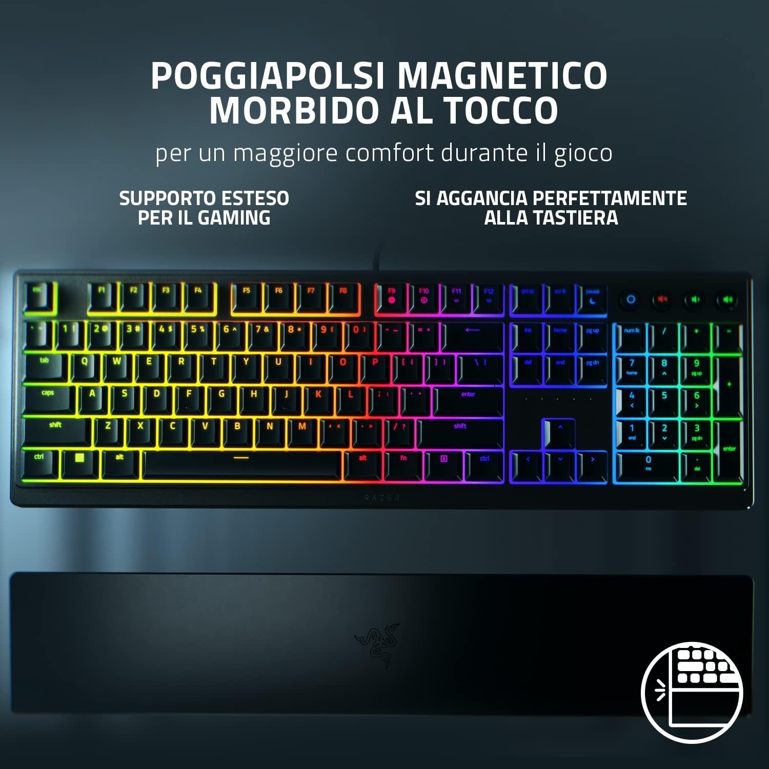 Gaming Tastatur & Maus - Razer Ornata V3 Flat Mecha Membrane Keyboard with Chroma RGB (Flat Keys, Mecha Membrane Switches, Magnetic Soft Touch Wrist Rest) IT Layout | Black – Bild 7