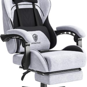 Gaming Chairs – Dowinx Gaming Chair Office Chair Fabric Bag Spring Cushion Massage Gamer Chair Fabric with Headrest, Ergonomic Office Chair with Footrest (Black Grey)