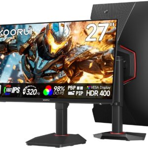 Gaming PC & Gaming Monitors – KOORUI G2721E 27 Inch Gaming Monitor, 320 Hz QHD 2560 x 1440 Screen, HDR 400 1ms Adaptive Sync, Fast IPS Panel with VESA 75 x 75 mm, Height Adjustable and Rotatable