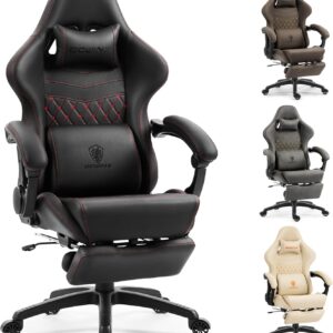 Gaming Chairs – Dowinx Ergonomic Gaming Chair with Two-Level Extendable Footrest, Massage Lumbar Cushion, Gaming Chair with Office Comfort for Long Sitting, Maximum Load 200 kg, Backrest 165°, Black