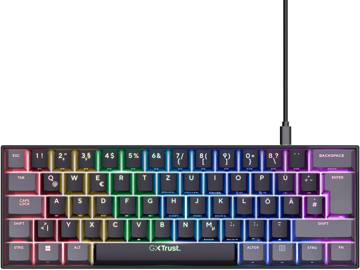 Gaming Tastatur & Maus - Trust Gaming GXT 867 Acira 60% Mechanische Tastatur Deutsches QWERTZ Layout, RGB Beleuchtung, Doppelt Belegte Tasten, USB Mini Tragbare Programmierbare Kleine Gaming Tastatur 60 Prozent PC Laptop – Bild 2