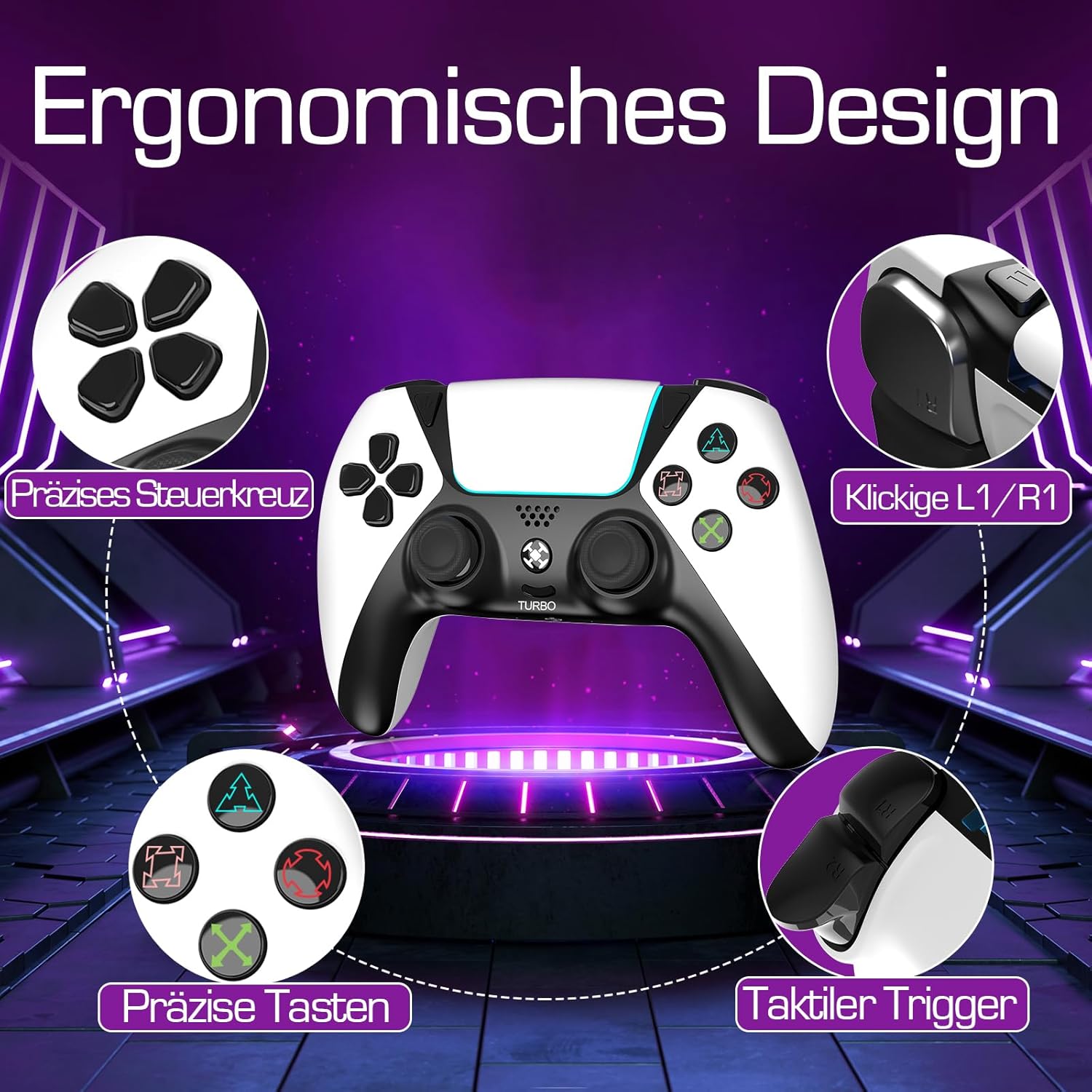 Gaming Consoles & Controllers - Ruibopad Ymir Wireless Luna Controller,PC Bluetooth Gamepads für Fire TV Stick Gaming Gamepad Kein Drift ALPS Joystick mit Handy iPad Tablet Tesla Game Controler mit 1200mAh Akku Turbo Paddles Weiß – Bild 8