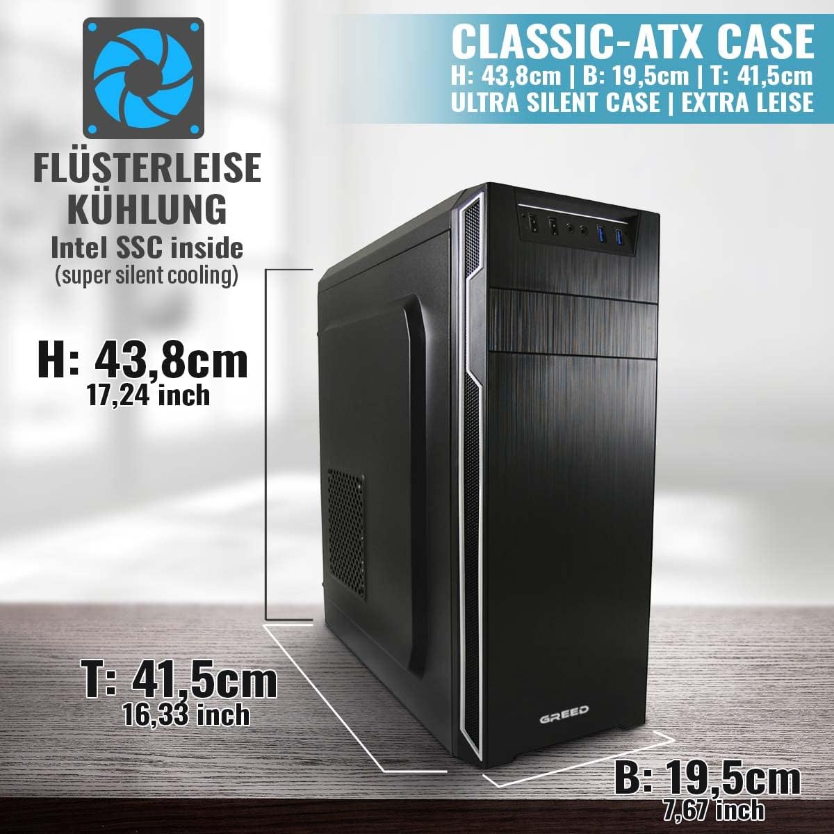 Gaming PC & Laptops - GREED Multimedia PC with Intel Core 12th Gen - Fast Calculator + Computer for Office & Home Office with 4.3 GHZ, 16GB RAM/Memory - 240GB SSD + 1TB HDD - DVD+RW - USB 3.0 - WLAN, Windows 11 Pro – Bild 4