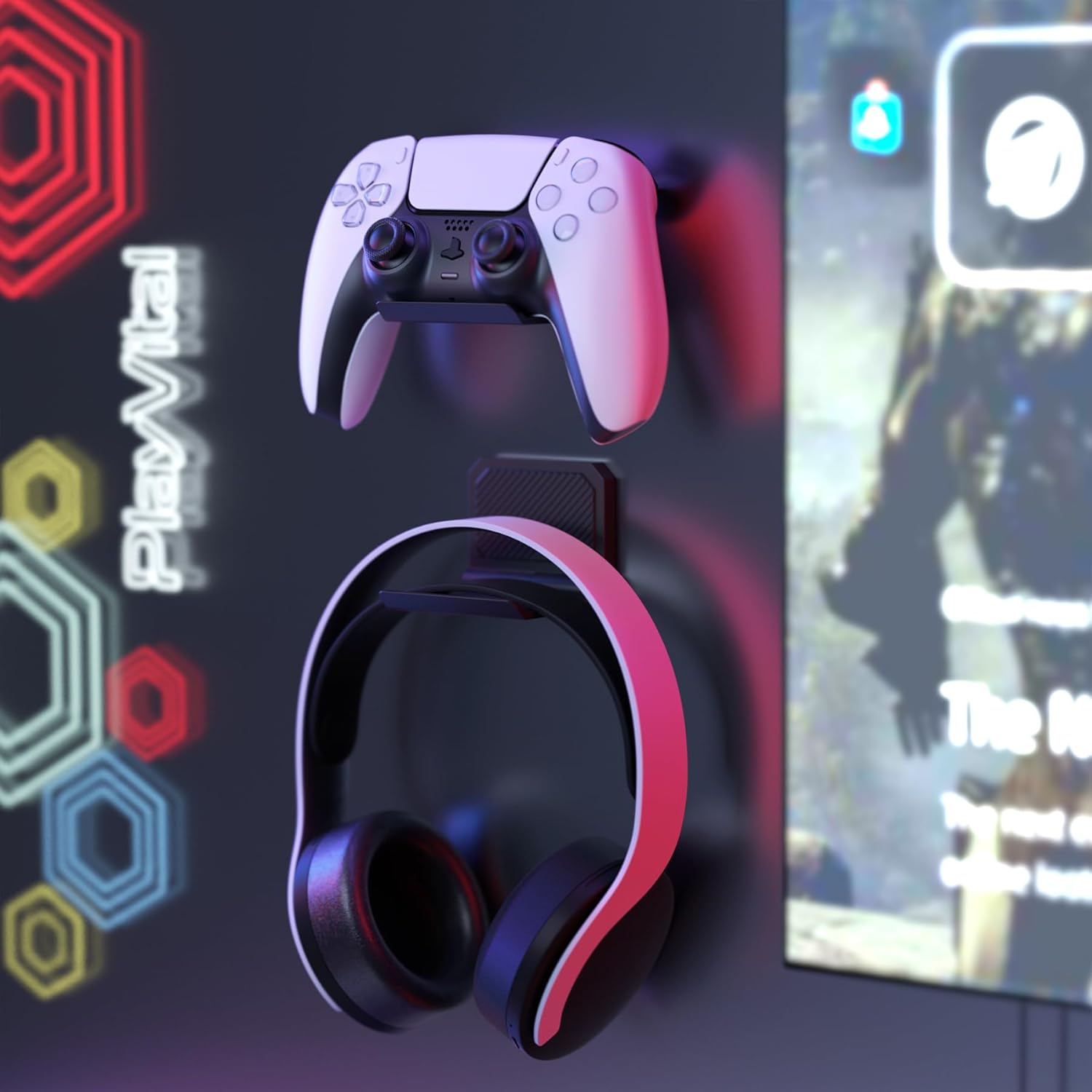 Gaming Consoles & Controllers - PlayVital FOLD Wall Mount Controller Holder for PS5/4, Foldable Wall Stand for Xbox Series X/S, Switch Pro, Gaming Headphone Stand for Xbox Wireless Headset, for Pulse 3D Headset, Black (Pack of 2) – Bild 6