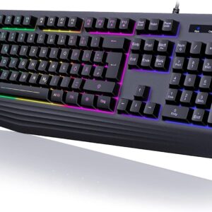 Gaming Tastatur & Maus – Gaming Keyboard PC, PS4 Keyboard USB, Rainbow Illuminated Keyboard LED, Durable, Ergonomic, Waterproof, Quiet Keys, Gaming Keyboard Ideal for PC, Mac, Xbox, PS4, Gamer, Office (German Layout)