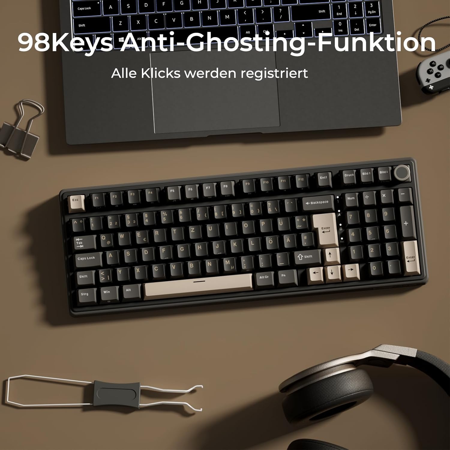 Gaming Tastatur & Maus - RK ROYAL KLUDGE R98 Pro Mechanical Keyboard Cable, 96% Gasket Gaming Keyboard QWERTZ RGB with Numeric Pad and Button, PBT Keycaps, Hot Swap Linear Creamy Switches – Bild 9