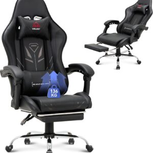 Gaming Chairs – COLAMY Gaming Chair, Computer Chair with Footrest and Lumbar Support, Height-Adjustable Gaming Chair with 360° Swivel Seat and Headrest, Video Gamer PC Chair, Ergonomic High Backrest, Black