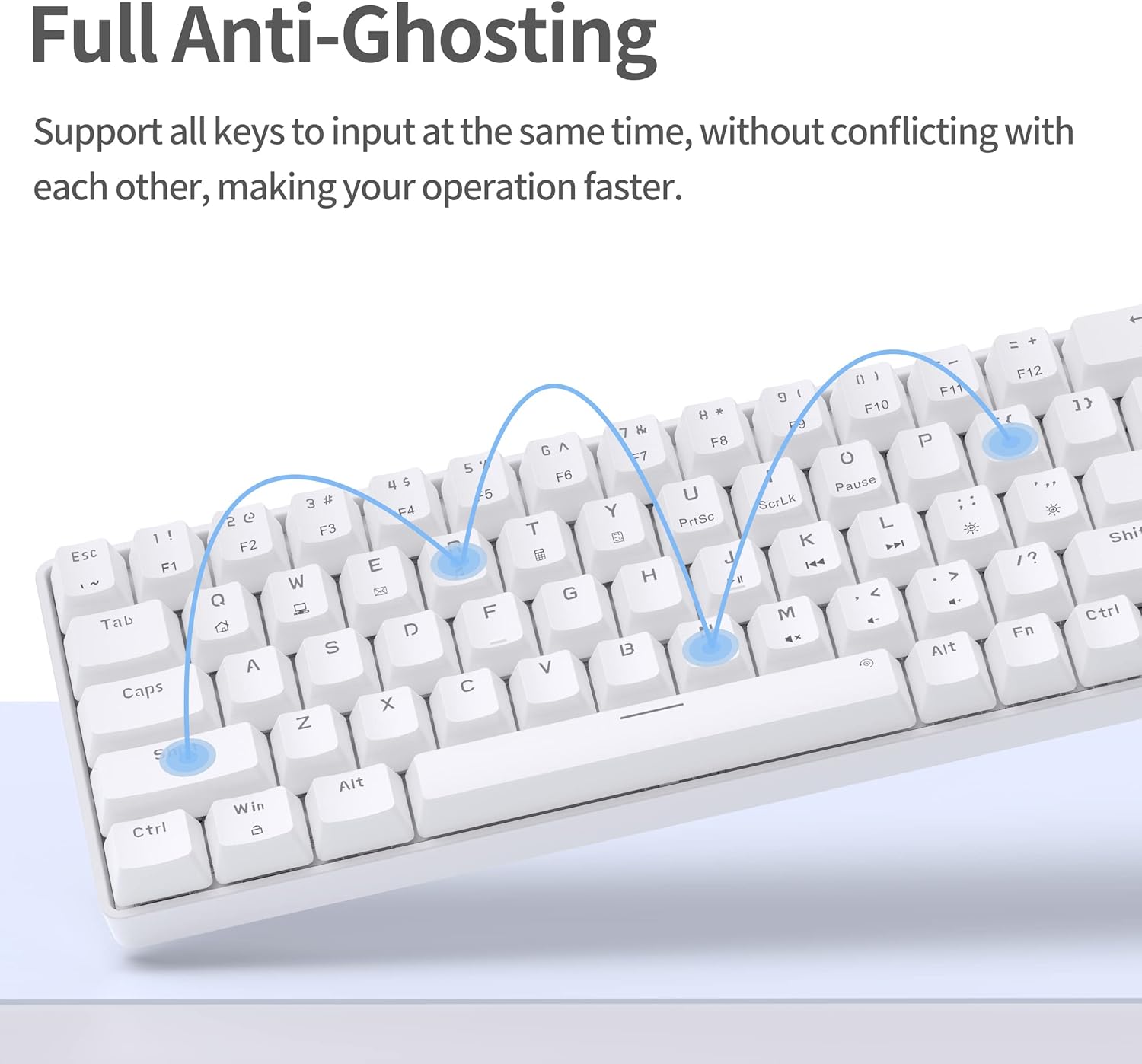 Gaming Tastatur & Maus - TMKB Mechanical Gaming Keyboard, T68se 60% Percent Keyboard with USB Cable, Anti Ghosting QWERTY Layout Mini Red Switches Keyboard for PC Windows/Mac OS, White – Bild 3