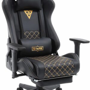 Gaming Chairs – S*MAX Gaming Chair with Footrest Thickened Seat Gamer Chair with 3D Armrest and Lumbar Support Made of PU Leather Ergonomic High Backrest Gaming Chair for Adults Black Gold