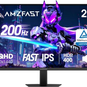 Gaming PC & Gaming Monitors – Amzfast AMZG27F5Q Gaming Monitor 27 Inch QHD 2560 x 1440 200Hz, Fast IPS Panel, 1ms MPRT, HDR 400, sRGB 132%, Adaptive Sync, Built-in Speakers, VESA 100 x 100, HDMI 2.0/DP 1.4