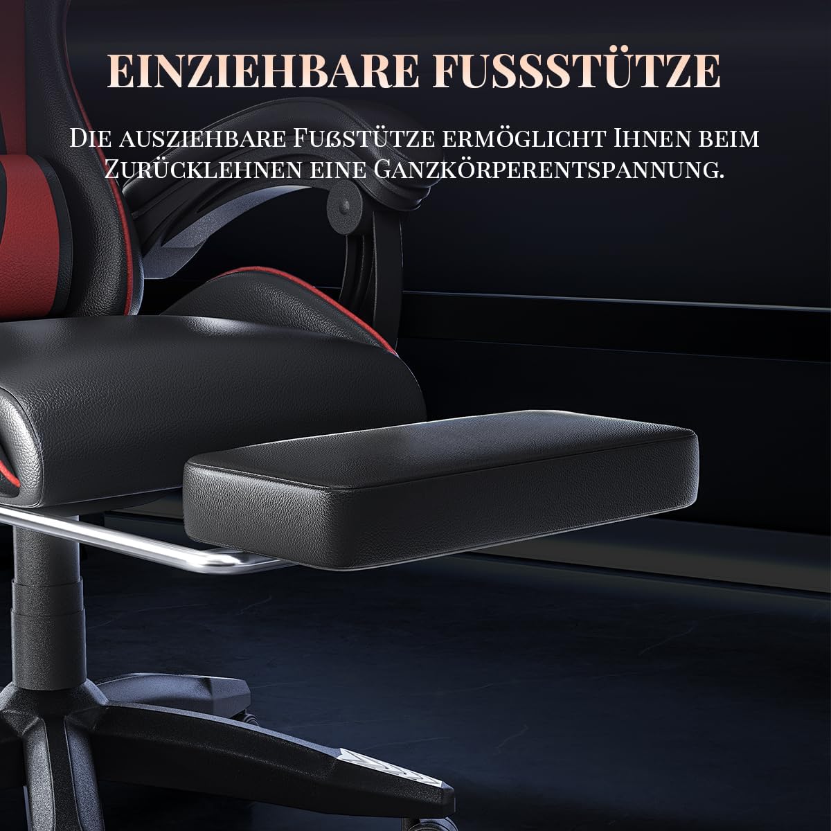 Gaming Chairs - bigzzia Gaming Chair with Massage Function and Footrest, Ergonomic Gaming Chair Adjustable Backrest 90-135°, Gaming Chair with Massage Lumbar Cushion and Headrest, Gamer Chair, Red – Bild 6