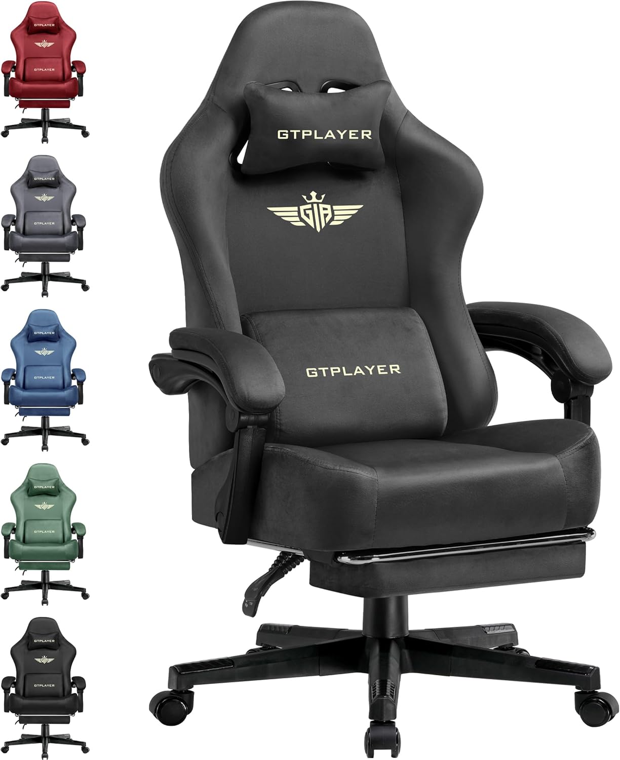 Gaming Chairs - GTPLAYER Gaming Chair, Breathable Office Chair, Ergonomic Office Chair, High-Quality Fabric, Ergonomic PC Chair, 160° Adjustable Backrest and Extendable Footrest, Grey