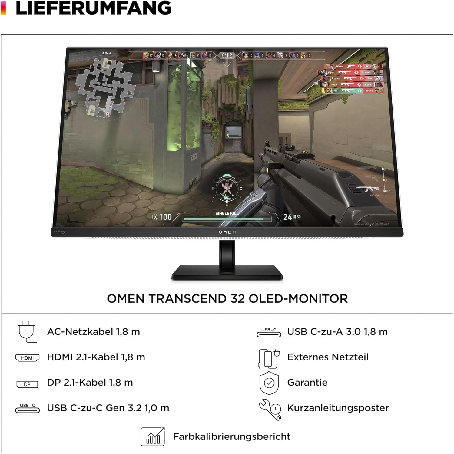 Gaming PC & Gaming Monitors - HP Omen Transcend Gaming Monitor with 240 Hz, 31.5 Inch 4K UHD OLED, 0.03 ms Response Time, HyperX Audio, aRGB Lighting, Adjustable Base, Omen Tempest Cooling, OSD Button, USB-C, White – Bild 9