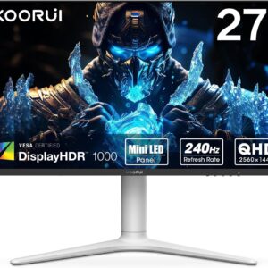Gaming PC & Gaming Monitors – KOORUI Gaming Monitor 27 Inches, 240Hz, VA Mini LED, 1ms, QHD Gaming Screen Adaptive Sync, 2xHDMI 2.0 & DisplayPort 1.4, HDR 1000, DCI-P3 95%, VESA 75 x 75 mm, Eye Care, Height Adjustable