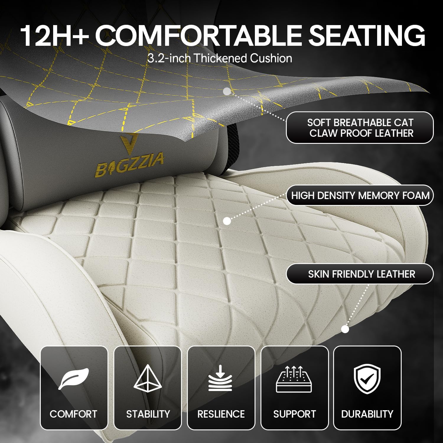 Gaming Chairs - bigzzia Gaming Chair with RGB LED, Ergonomic Gaming Chair with Lumbar Support and Footrest, Adjustable and Rotating Gamer Chair Made of PU Leather, 150 kg, Grey – Bild 8