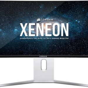 Gaming PC & Gaming Monitors – Corsair XENEON 34WQHD240-C 34 Inch QD-OLED Curved Gaming Monitor – 3440 x 1440, 240Hz, 0.03ms GtG, G-SYNC Capable, FreeSync Premium, True Black HDR400, HDMI 2.1, DisplayPort 1.4, USB-C – White