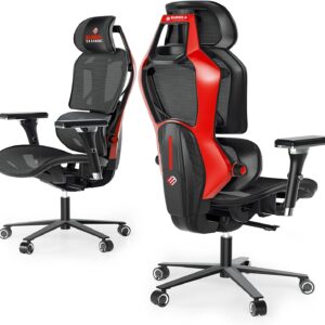 Gaming Chairs – EUREKA ERGONOMIC Typhon Gaming Chair, Ergonomic Office Chair with Adjustable Lumbar Support & Headrest, PC Chair with 4D Armrests & Height Adjustment, 125 kg Load Capacity, Black & Red