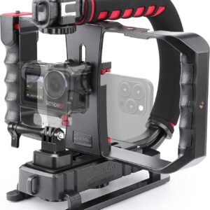 Streaming-Equipment – Zeadio Triple Hot-Shoe Mounts Video Action Stabilizing Handle Grip Handheld Stabilizer with Hot-Shoe Mount for Canon Nikon Sony Panasonic Pentax Olympus DSLR Camera Camcorder