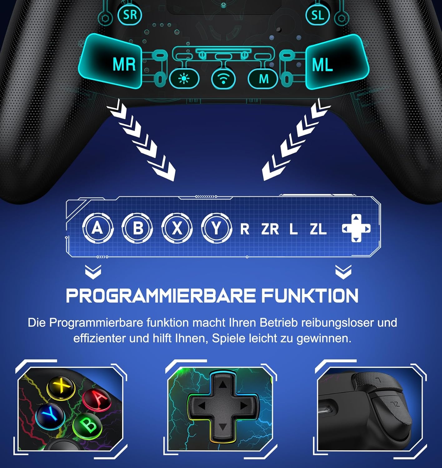 Gaming Consoles & Controllers - Wireless Controller for Switch/Lite/OLED Console - Switch Controller with Cool RGB Look, Programmable/Turbo/Wake Function, Precise Joysticks, Dual Motors Vibration – Bild 7