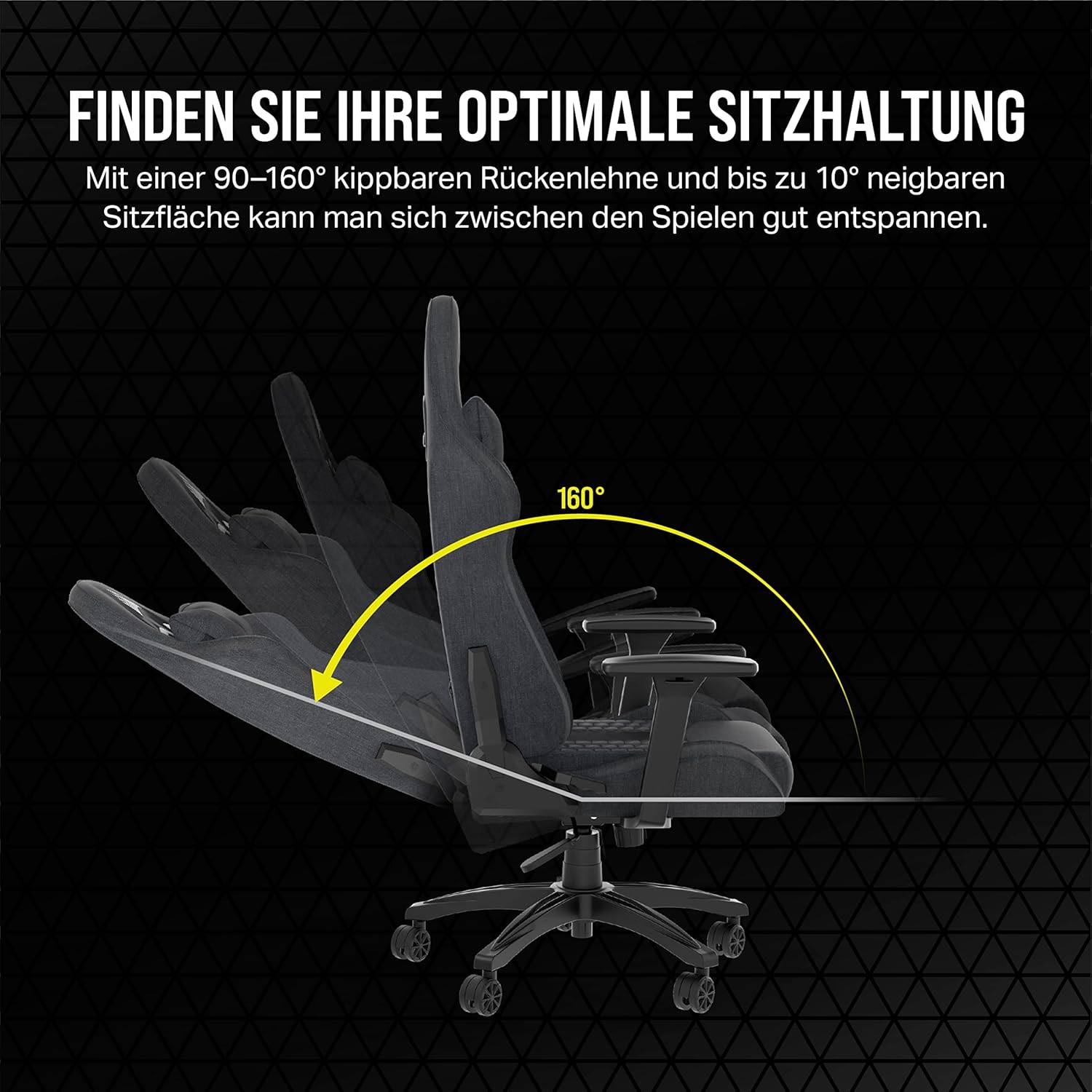 Gaming Chairs - Corsair TC100 Relaxed Gaming Chair - Fabric - Racing Inspired Design - Lumbar Cushion - Removable Memory Foam Neck Pillow - Adjustable Armrests - Grey and Black – Bild 7