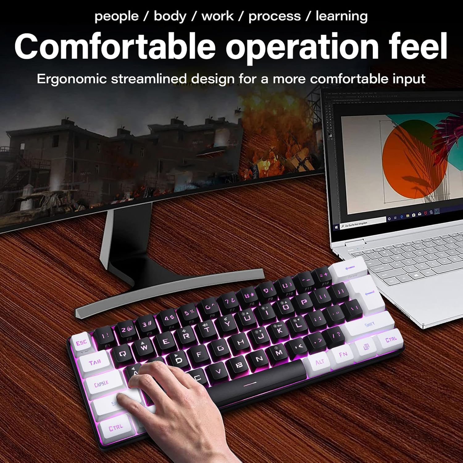 Gaming Tastatur & Maus - 60% Wired Gaming Keyboard, Mi NI Gaming Keyboard with Mechanical Feel, Ultra Compact Keyboard with RGB Backlight and 61 Keys, Ergonomic Keyboard for – Bild 3