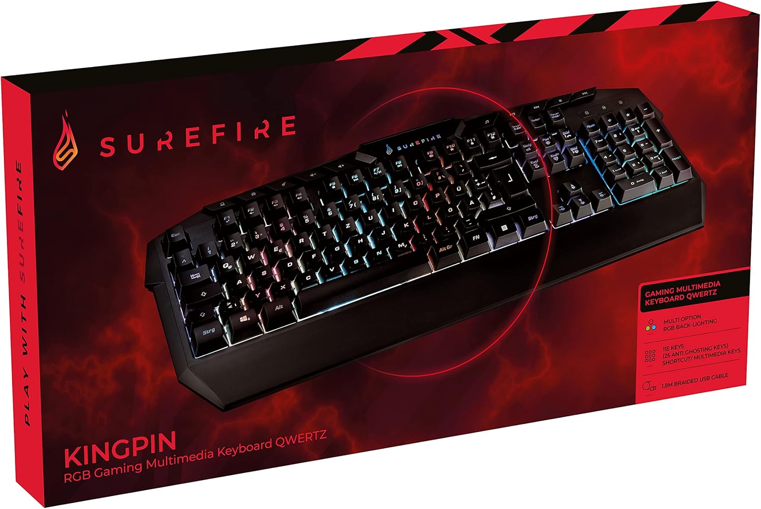 Gaming Tastatur & Maus - SureFire Kingpin Gaming Keyboard, Gaming Multimedia Keyboard with Programmable LED Backlight, RGB Keyboard with USB Cable, 25 Anti-Ghosting Keys, QWERTZ Layout German – Bild 9