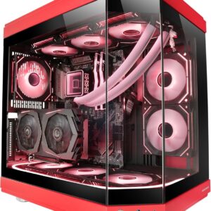 Gaming PC & Laptops – Mars Gaming MC-3T Custom ATX Gaming Case, Triple Window, Continuous Tempered Glass, Full Liquid Cooling Support, Dual Side Chamber, 3 x Vertical PCI Slots, USB-C and USB 3.0, Red
