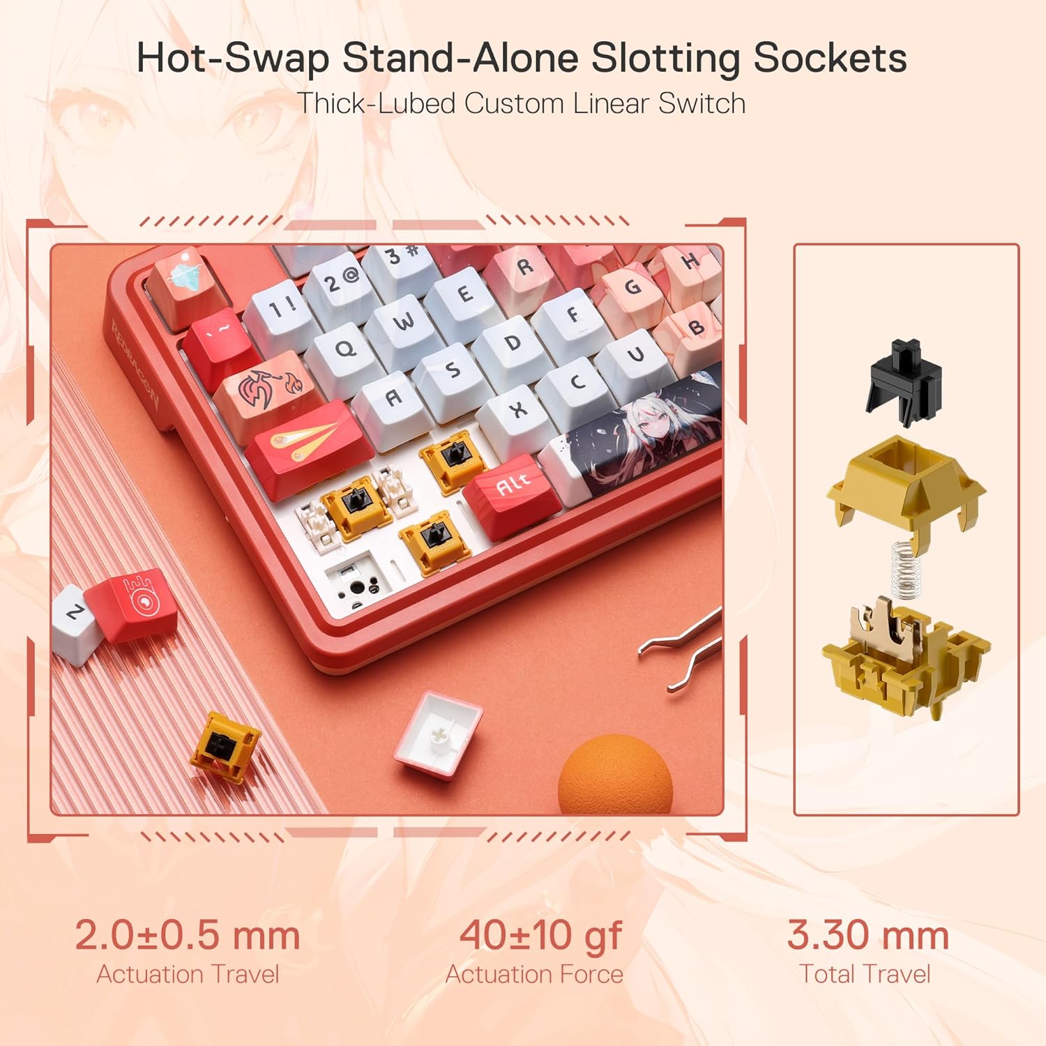 Gaming Tastatur & Maus - Redragon K673 PRO SE 75% 81 Keys Wireless Gasket RGB Gaming Keyboard, 3 Mode Anime Mechanical Keyboard with Hot Swap Base, 5-Layer Noise Reduction, Custom Hi-Fi Linear Switch – Bild 6