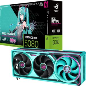 Gaming PC & Laptops – ASUS ROG ASTRAL RTX5080 16GB GDDR7 OC Hatsune Miku Edition Quad Fan Gaming Graphics Card (NVIDIA DLSS 4, 3.8 Slot Design, ARGB, PCIE 5.0, 2X HDMI 2.1b, 3X DisplayPort 2.1b, ROG-ASTRAL-RTX5080-O16G)