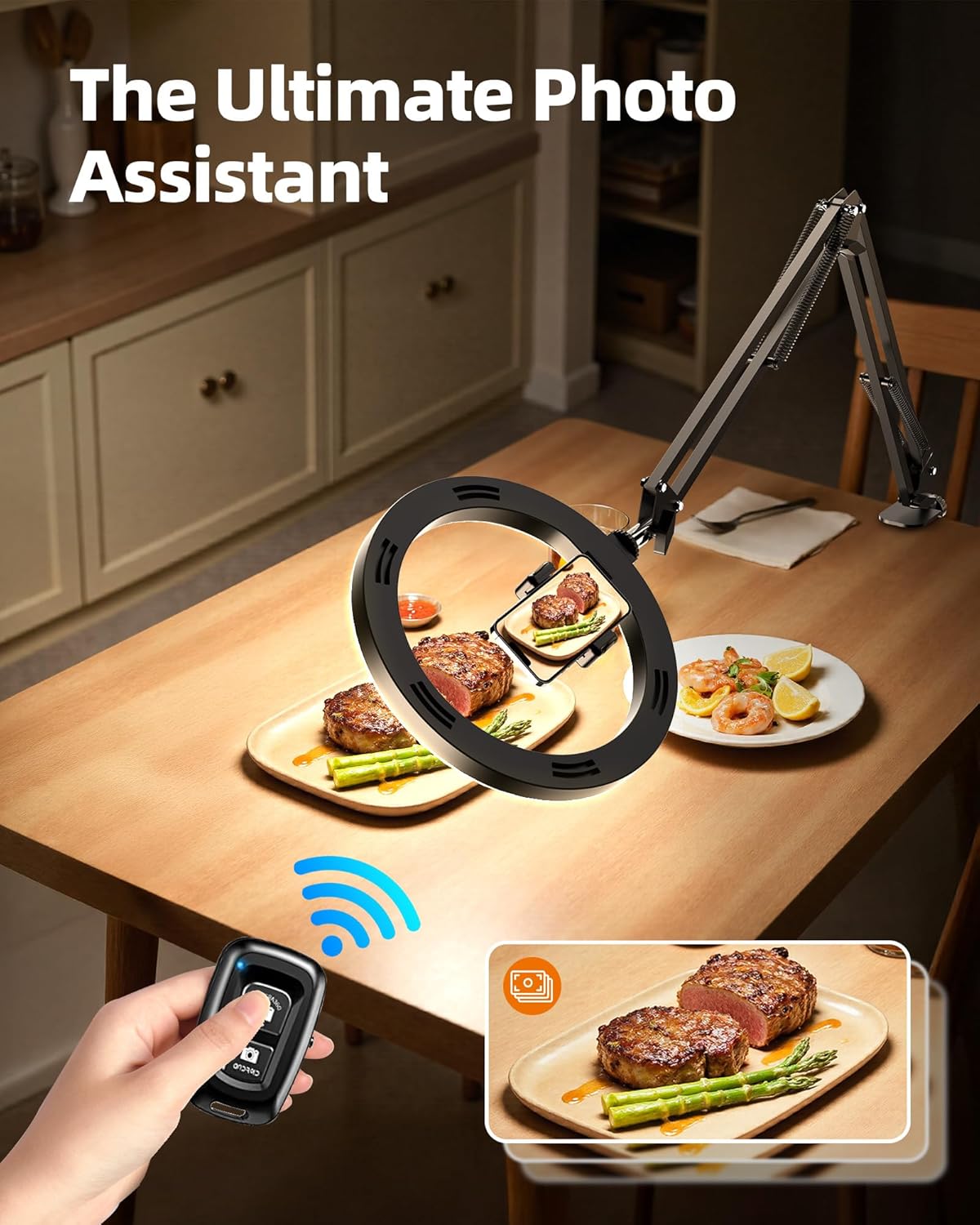 Streaming-Equipment - Overhead Tripod Mobile Phone with Ring Light for Kitchen & Food Videos - Ring Light with Tripod for Table | Ring Lights Ring Light for Kitchen, Baking, Recipe Shooting, Video Recording, Live Stream, Content Creation – Bild 8