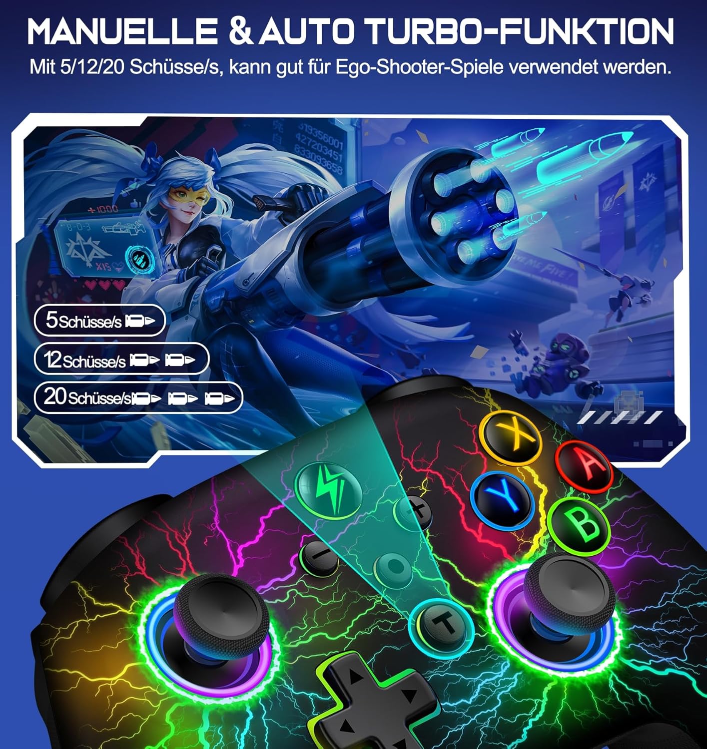 Gaming Consoles & Controllers - Wireless Controller for Switch/Lite/OLED Console - Switch Controller with Cool RGB Look, Programmable/Turbo/Wake Function, Precise Joysticks, Dual Motors Vibration – Bild 4