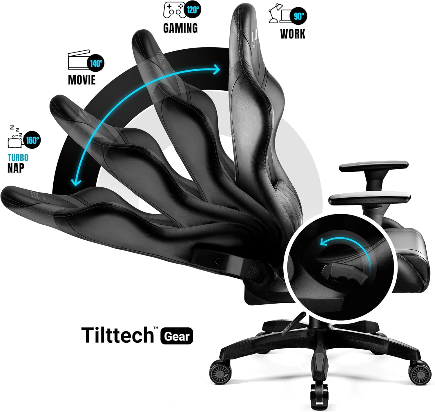 Gaming Chairs - Diablo X-Horn Gaming Office Chair Desk Chair 3D Armrests Ergonomic Design Neck / Lumbar Cushion Imitation Leather Rocker Function – Bild 4